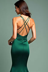 Dark Green Wedding Guest Dress Deep V-Neck Spaghetti Straps Long Prom Dress