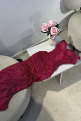 Dark Red Glitter Bodycon Homecoming Dress With Sweetheart Neck Spaghetti Straps Ruched Side Slit Formal Evening Gown