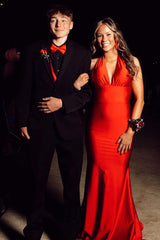 Deep V-Neck Blue Prom Dress Mermaid Backless Long Formal Dress