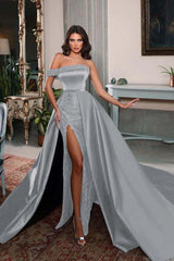 Detachable Train Prom Dress One Shoulder Beaded Evening Dress