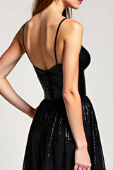 Dreamyannie A Line Black Wedding Guest Dress Long Formal Dress With Slit