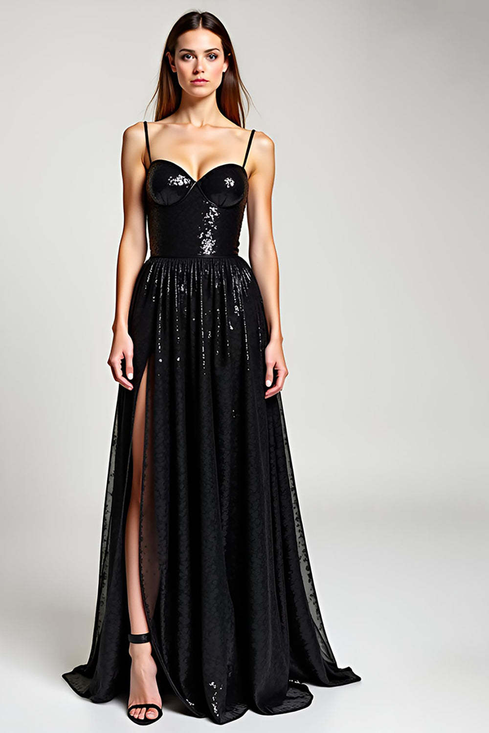 Dreamyannie A Line Black Wedding Guest Dress Long Formal Dress With Slit