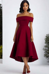 Dreamyannie A Line Burgundy Wedding Guest Dress Off The Shoulder Formal Dress