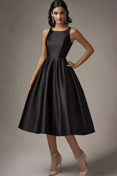 Dreamyannie A Line Knee-Length Scoop Neck Black Wedding Guest Dress Formal Dress