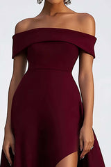 Dreamyannie A Line Off The Shoulder Burgundy Wedding Guest Dress High-Low Formal Dress