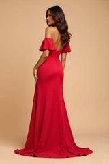 Dreamyannie A Line Satin Sweetheart Red Wedding Guest Dress Long Formal Dress