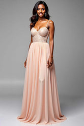 Dreamyannie A Line Sweetheart Champagne Wedding Guest Dress Long Formal Dress