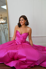Dreamyannie A Line Sweetheart Fuchsia Prom Dress Satin Long Evening Dress