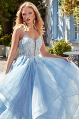 Dreamyannie A Line Tulle Prom Dress Satin Scoop Sleeveless Formal Dress With Rhinestone