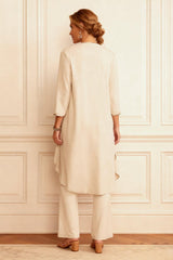 Dreamyannie Apricot Embroidered Round Neck 3 Piece Mother Of The Bride Pant Suits With Jacket