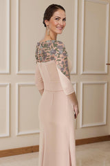 Dreamyannie Apricot Floral Sheath Floor Length Mother Of The Bride Dress With Bow