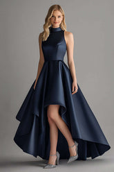 Dreamyannie Asymmetrical Navy Wedding Guest Dress A Line High-Low Formal Dress