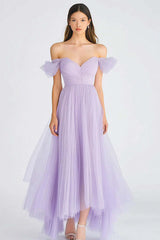 Dreamyannie Asymmetrical Off The Shoulder Lilac Tulle Long Formal Dress