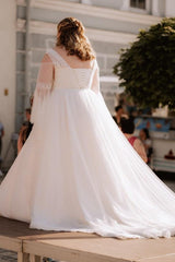 Dreamyannie Beach Plus Size Wedding Dress Long Sleeve Lace A Line Boho Bridal Gown