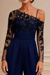 Dreamyannie Beaded Navy Lace Long Mother Of The Bride Jumpsuits