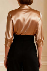 Dreamyannie Black And Champagne Satin V Neck Ruched Long Mother Of The Bride Jumpsuits