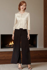 Dreamyannie Black Apricot Beaded 3 Piece Mother Of The Bride Pant Suits With Jacket