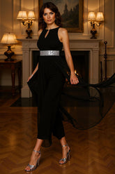 Dreamyannie Black Chiffon Ankle Length Mother Of The Bride Jumpsuits With Cape