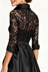 Dreamyannie Black Lace Lapel Floor Length Mother Of The Bride Pant Suits With Cape