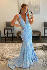 Dreamyannie Black Prom Dress Deep V-Neck Mermaid Evening Dress
