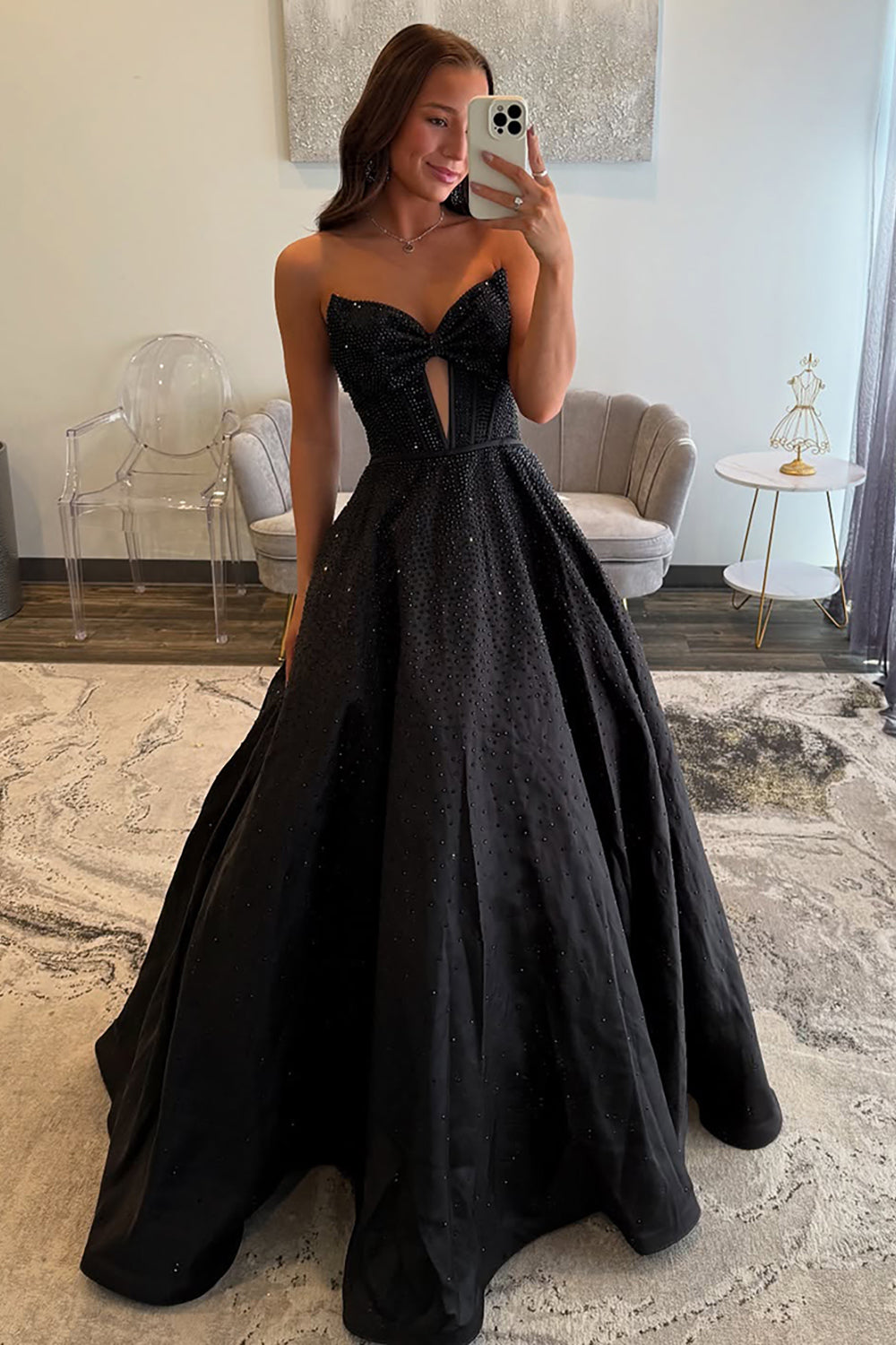 Dreamyannie Black Prom Dress Sweetheart A Line Formal Dress With Beadings