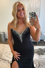 Dreamyannie Black Prom Dress Sweetheart Mermaid Long Formal Dress With Slit