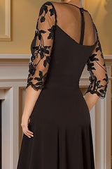 Dreamyannie Black Satin Sheath Ruffled Floor Length Mother Of The Bride Dress With Slit