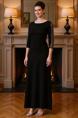 Dreamyannie Black Sheath 3/4 Sleeves Floor Length Mother Of The Bride Dress With Beading