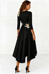 Dreamyannie Black V Neck Satin High Low Mother Of The Bride Dress With Appliques