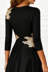 Dreamyannie Black V Neck Satin High Low Mother Of The Bride Dress With Appliques