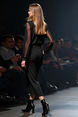 Dreamyannie Black Wedding Guest Dress Casual Fashion Jumpsuit With Chiffon Sleeves