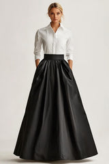 Dreamyannie Black Wedding Guest Dress Satin A Line Long Sleeves Formal Dress With Pcokets