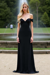 Dreamyannie Black Wedding Guest Dress Sheath Long Off The Shoulder Formal Dress