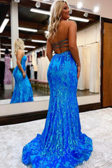 Dreamyannie Blue Prom Dress Mermaid Sweetheart Lace-Up Back Evening Dress