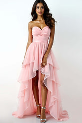 Dreamyannie Blush Pink Wedding Guest Dress Asymmetrical Sweetheart High-Low Formal Dress