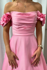 Dreamyannie Blush Prom Dress Off The Shoulder A Line Satin Evening Dress