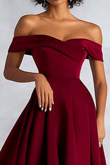Dreamyannie Burgundy Wedding Guest Dress A Line Ruched Knee-Length Formal Dress