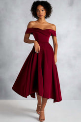 Dreamyannie Burgundy Wedding Guest Dress A Line Ruched Knee-Length Formal Dress