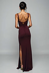 Dreamyannie Cabernet Sheath Backless Long Formal Dress With Slit