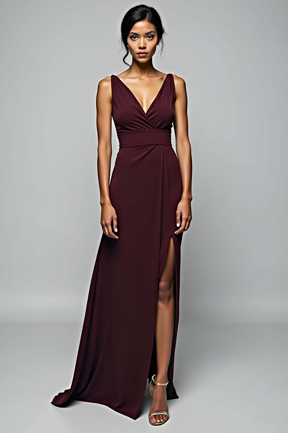 Dreamyannie Cabernet Sheath Backless Long Formal Dress With Slit