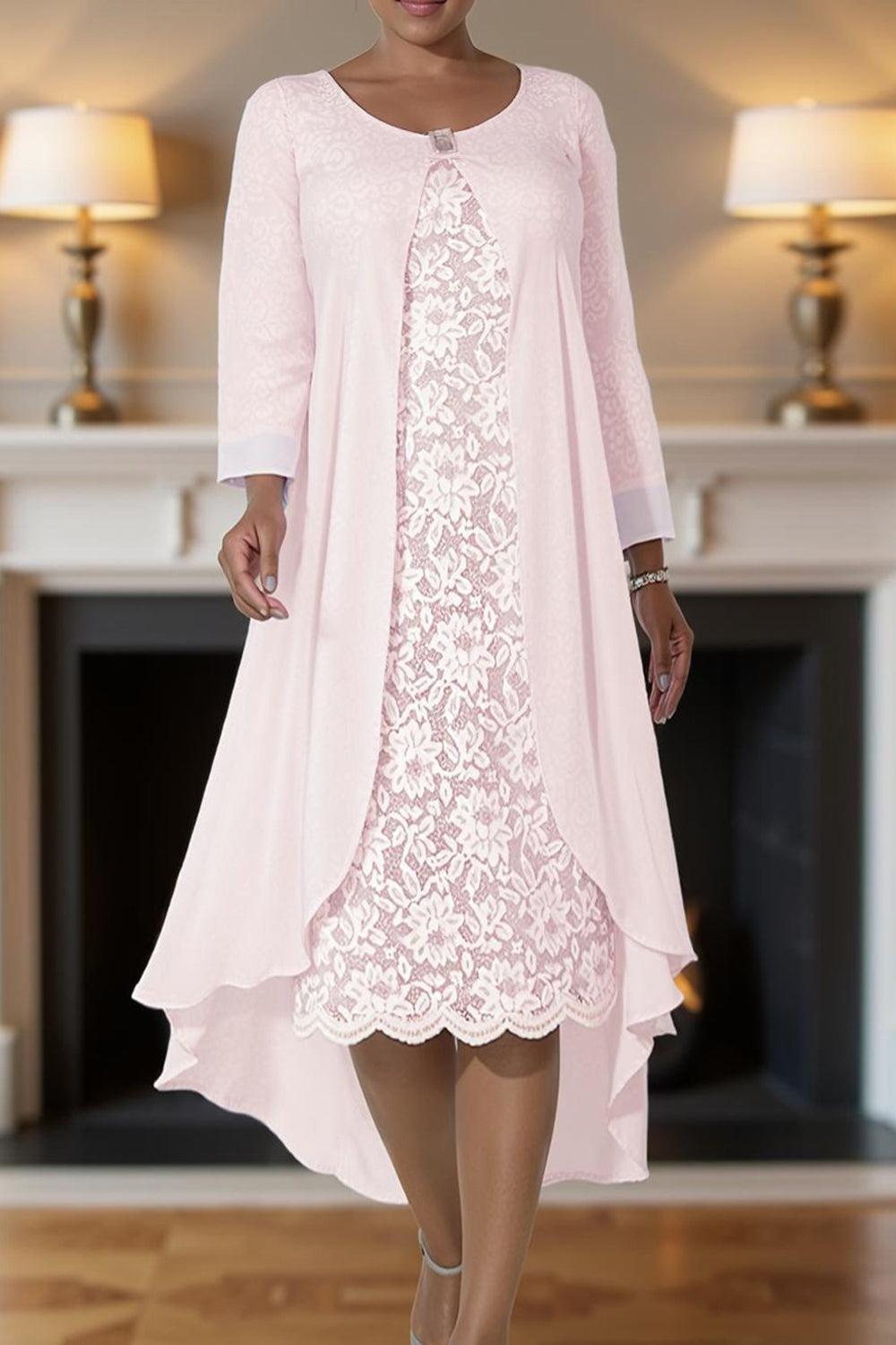 Dreamyannie Candy Pink Bodycon Knee Length Mother Of The Bride Dress With Lace