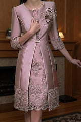 Dreamyannie Champagne Bodycon Boat Neck 2 Piece Midi Mother Of The Bride Dress With Jacket