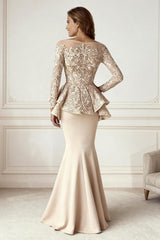 Dreamyannie Champagne Mermaid Appliqued Floor Length Mother Of The Bride Dress With Sleeves