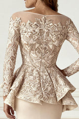 Dreamyannie Champagne Mermaid Appliqued Floor Length Mother Of The Bride Dress With Sleeves