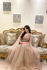 Dreamyannie Champagne Prom Dress A Line V Neck Sequined Floor Length Tulle Formal Dress