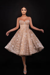 Dreamyannie Champagne Wedding Guest Dress Sweetheart A Line Sequined Tulle Homecoming Dress