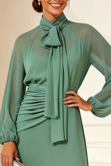 Dreamyannie Chiffon Sage Green High Neck A Line Long Mother Of The Bride Dress