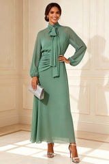 Dreamyannie Chiffon Sage Green High Neck A Line Long Mother Of The Bride Dress