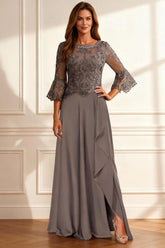 Dreamyannie Coffee Beaded Ruffled A Line Floor Length Mother Of The Bride Dress With Lace