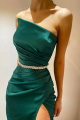 Dreamyannie Column Satin Prom Dress Sleeveless Formal Dress With Slit